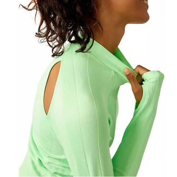 NWOT Free People Movement Offside Layer Lime Zest High Neck Thumbhole M/L Long - Picture 3 of 16